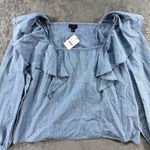 J.Crew NWT $79  Peasant Blouse XXL Blue Chambray Denim Ruffle Long Sleeve Photo 0