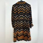 Vintage Chevron Patterned Black/Gold/Brown Button Down Pleated Shirt Dress Black Photo 5