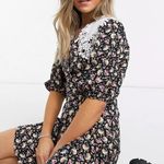 ASOS Design Wrap Front Mini Dress with Crochet Collar in playful floral Sz 2 Photo 3
