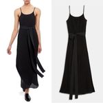Theory Pleat Maxi Dress Black M Cotton Blend A Line Slip Lined Photo 1