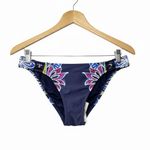 Trina Turk  Women's Navy Floral Bikini Bottom Size 10 Side Strap Gold Accent Swim Photo 6