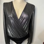 Good Luck Gem NWT  Silver Metallic Puffy Long Sleeve Open Back Blouse
Bodysuit S Photo 3