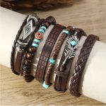 6pcs Exquisite Bohemian Chic Women's Bracelet Set Handcrafted Brown Faux Leather Photo 1