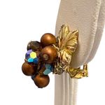 Vintage Cluster Faux Chocolate Color Pearl AB Diamond Cut Beads Earrings Leaves Photo 2