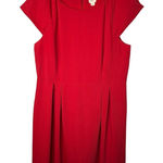 Loft Ann Taylor Red Dress Cap Sleeve Pleated Career Cocktail Party Size 12 Photo 0