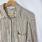 Old Navy The Boyfriend Shirt Brown & White Stripe Crinkle Long Sleeve Top M Photo 3