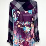 Tolani Collection Women Purple Plaid Button Down Tunic W/ Print Back Medium Photo 4