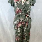 Blue Rain  olive green floral boho cropped jumpsuit with pockets size medium Photo 1