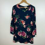 Everly  Womens Navy Floral Bell Sleeve Mini Dress Sz S‎ | Colorful Boho Feminine Photo 2