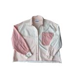 Bershka 100% Cotton Pink & White Color Block Oversized Denim Jacket Photo 2