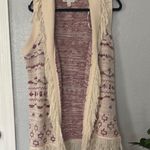 Cato Boho Fringe Knit Vest by | Cream & Burgundy Photo 0