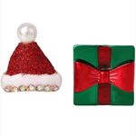 Betsey Johnson Present and Santa Hat Earrings, Red, Green, White Photo 1