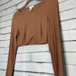 Bozzolo  Brown Tan Long Sleeve Fitted Crop Top SZ Small Crew T Shirt Summer Photo 6