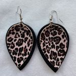 NEW! Pebbled Faux Leather Double Layer Leopard Black Teardrop Dangle Earrings Photo 6