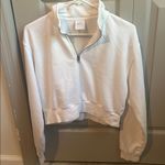 Aritzia Tna AIRYAF Fleece Cropped Quarter Zip Cropped White Sweatshirt Medium Photo 0