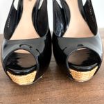 Gucci  Patent Leather Slingback Heels Sz 8.5 / EU 38.5 Black Peep Toe Classic Box Photo 3