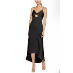Aidan Mattox Satin Cut Out High Low Sleeveless Midi Cocktail Dress Black Size 16 Photo 9