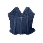 ZARA Women's Blue Strapless Sleeveless V Neck Zip Denim Jean Crop Top Size XS Photo 2