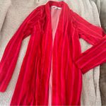 Lovers + Friends  pink red wide stripe satin silky long duster cardigan Photo 3