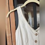 ASOS denim jumpsuit oatmeal wide leg straight beige lineny sleeveless pockets Photo 4