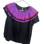 Kate Spade  Leigh Blouse Small Black Purple Red Ruffle Neck New Photo 1