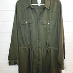 Chico's  Womens Olive Green Shirt Dress Size Large Tab Sleeves Pockets Plus Size 3 Photo 0