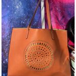 Neiman Marcus Boho Western Orange Tote Bag Laser Cut Medallion Handbag Photo 5