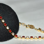 Vintage Avon Ruby Red/Clear Crystal Gold Tone 7" Tennis Y2K Glam Bracelet Red Photo 0