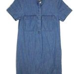 J.Crew  FACTORY Button Up shirt Dress Sz 00 Chambray Blue Pocket Short Sleeve Photo 0