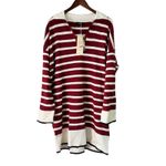 Dokotoo 2XL Striped Knit Tunic Top Burgundy Cream Quarter Zip Long Sleeve Red Size XXL Photo 8