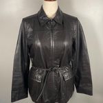 EXPRESS World Vintage-Y2K Leather Jacket Large Brown/Black Belted Jacket Retro Photo 0