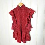 Silk Cinq a Sept Ruffled Turtleneck Top Red Size M Photo 6