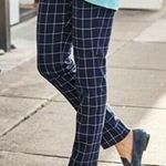 J.Jill NWT Essential Cotton Stretch Pants Navy Blue Plaid Photo 0