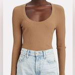 A.L.C. Declan Scoop Neck Rib Knit Long Sleeve Top in Beige Tan Size XS Photo 0