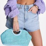 ASOS DESIGN Summer Spring Boho Blue Straw Woven Cut Out Grab Clutch Bag Photo 0