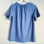 Como vintage Women's Blue Peasant Flutter Sleeve Eyelet Pullover Photo 2