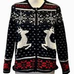 J.Jill Womens Christmas Reindeer Wool Blend Cardigan Size S Photo 0