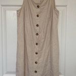 Loft Cream Tan Linen Blend Button Front Dress Size 6 Petite Photo 0