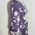 West Kei  Purple Floral Blouse with Wrap Look and Roll-Tab Sleeves Size Small Photo 4