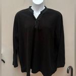 Denim & Co  Black Fleece 2X Plain Long Sleeve V Neck Photo 0