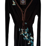 Live‎ With Love Top Sm Black Brown Butterfly Embroidered Long Sleeve Artsy Photo 0