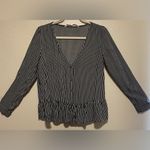 ZARA  Striped Long Sleeve Frilled Hem Button Down Peplum Top | Shirt Photo 1