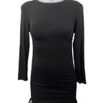 Steve Madden Black Ribbed Knit Ruched Long Sleeve Stretch Mini Bodycon Dress XS Photo 2