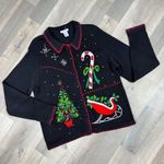 Vintage Ship N Shore‎ Sport Christmas Cardigan Embellished Ugly Sweater Black Size L Photo 9