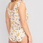 Old Navy Printed Tie-Shoulder V-Neck Rib-Knit Bodysuit - White Floral Size M Photo 2