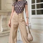 Bershka high waisted beige tan wide leg pants Photo 1