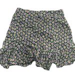 ZARA Skirt Womens Small Green White Black Floral Daisy Mini Ruffled Hem Photo 3