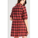Oddi NEW Kira Red Black Buffalo Plaid Flannel Embroidered Shirt Dress Pockets S Photo 2