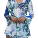 Etnafele White Floral Faux Wrap Romper Medium Bell Sleeve V Photo 0