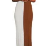STAUD Dana block dress in cream and brown EUC Photo 1